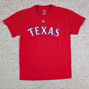 Texas Rangers T-Shirt Josh Hamilton #32 Mens MEDIUM Red Majestic 2-Sided MLB Tee